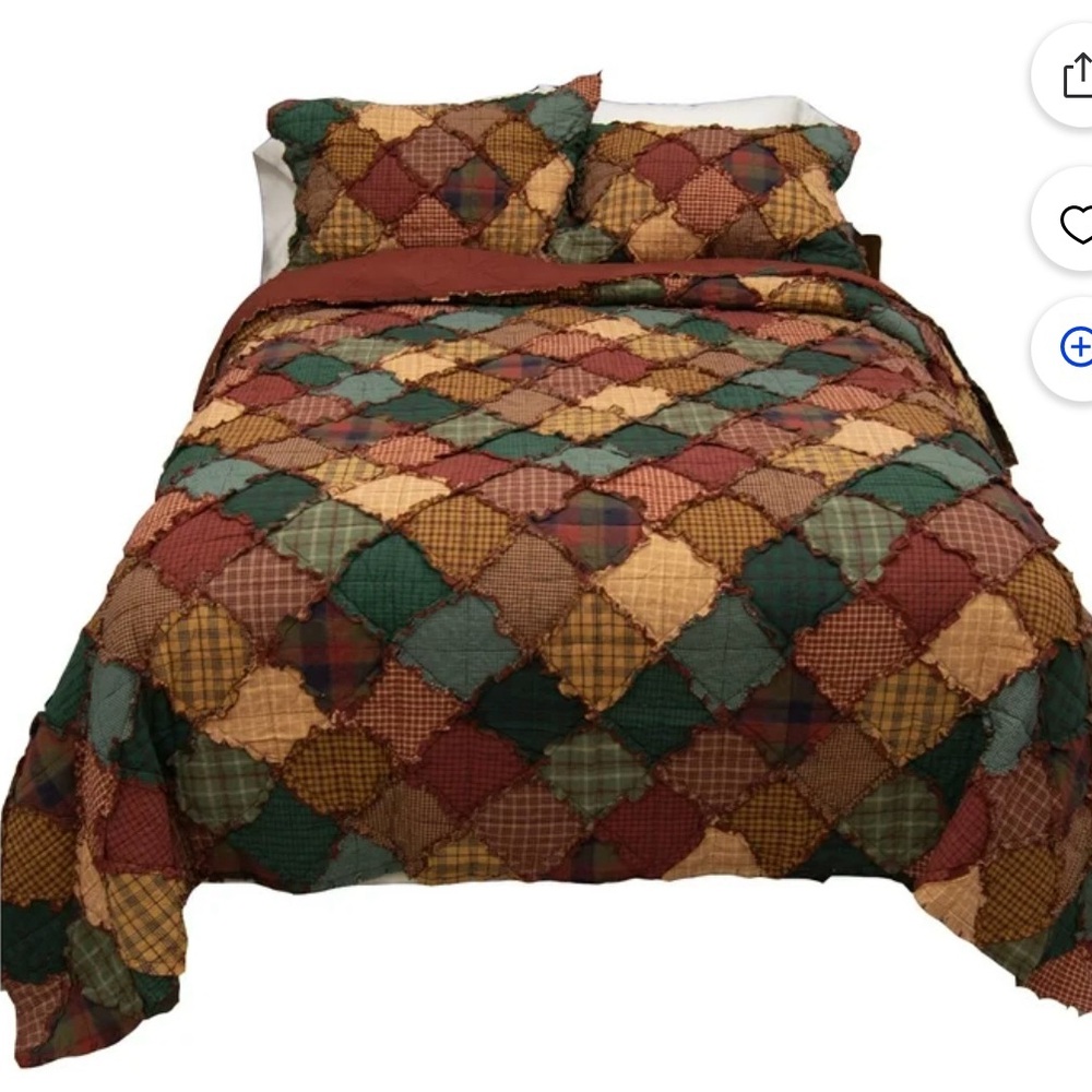 Donna Sharp Campfire Red/Green Quilted Bedding Set. King quilt 3 Euro shams